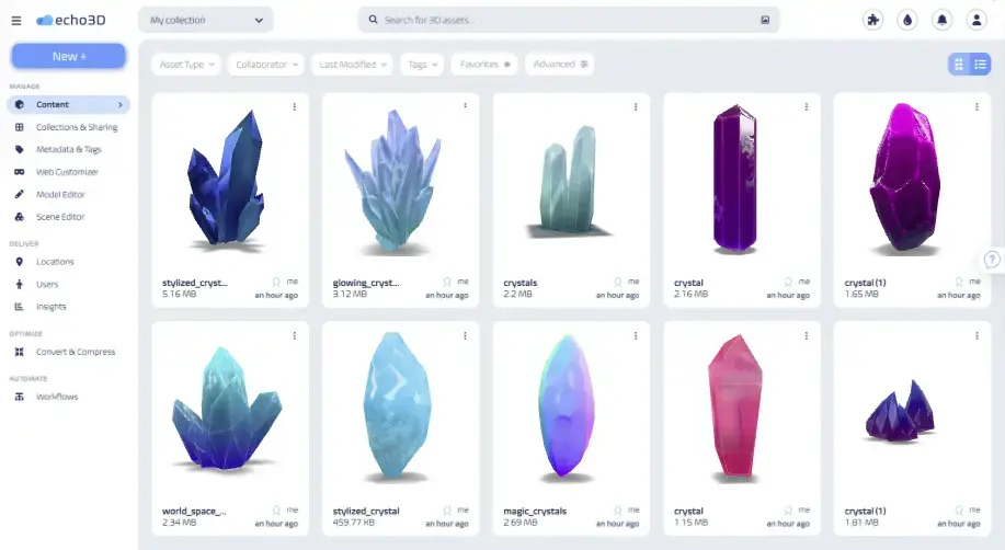 echo3D dashboard