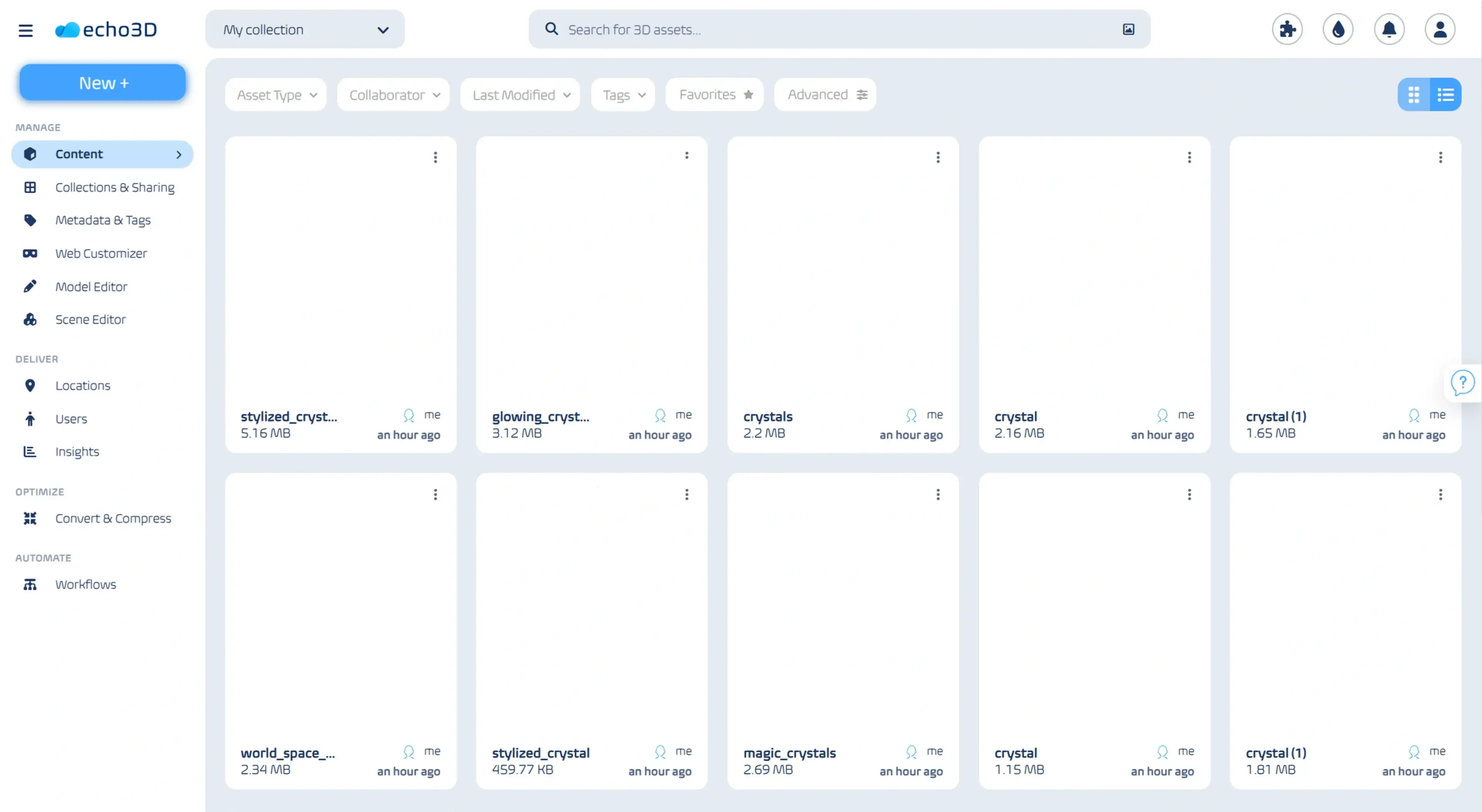 echo3D dashboard